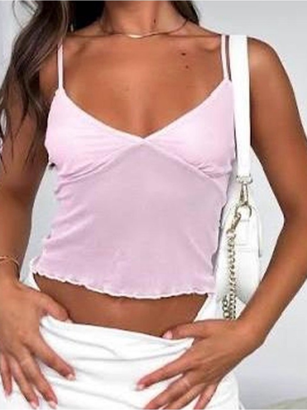 White Fox Boutique Pale Pink V-Neck Spaghetti Strap Crop Tank